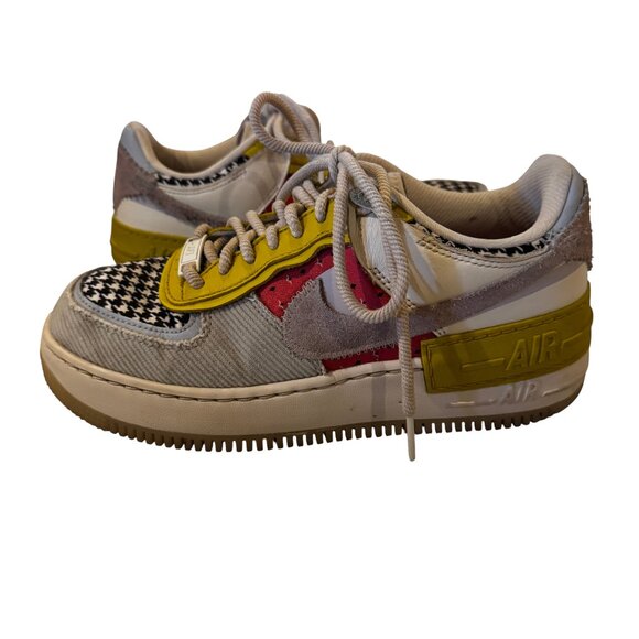 Nike Air Force 1 Low ShadowMulti Print Houndstooth Sneakers Size 7.5 - Picture 3 of 10